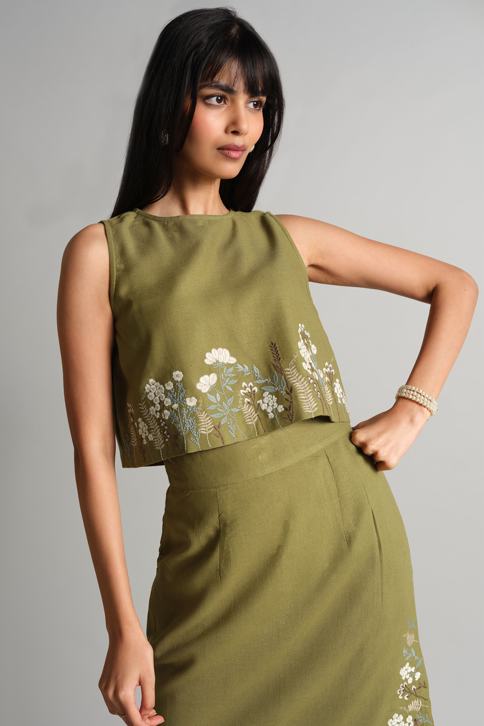 Greens Around Skirt Set, Olive, image 3